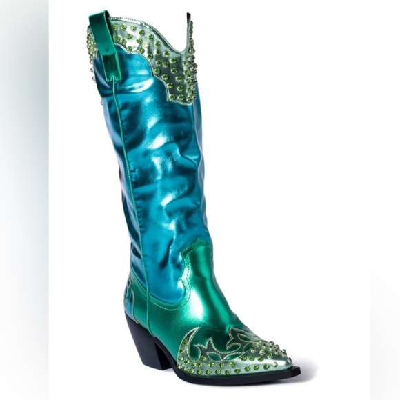 NWT AZALEA WANG KNOX METALLIC GREEN BLUE WESTERN BOOT IN METALLIC BLUES Size 7 - Picture 4 of 8